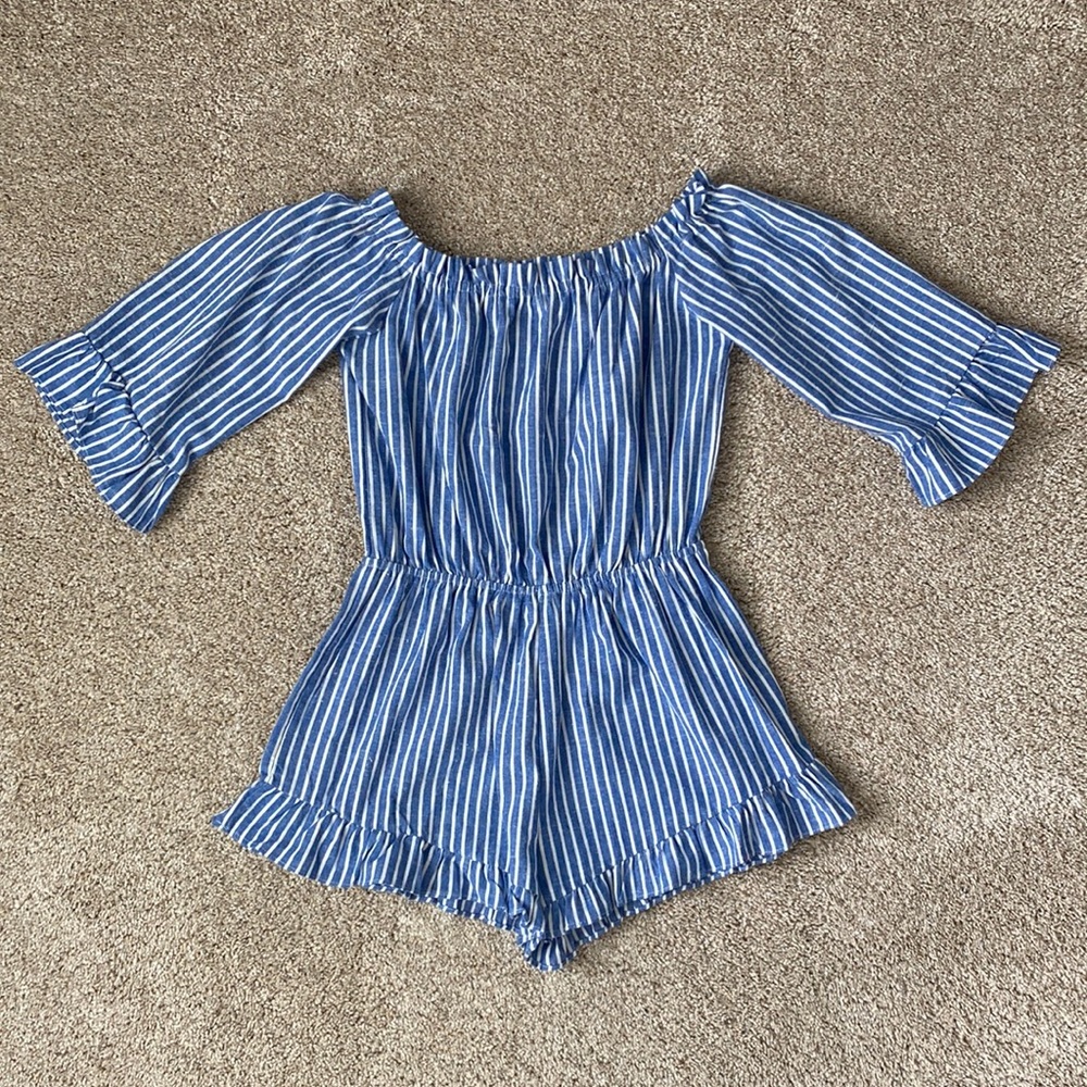 Shein Striped Off The Shoulder Flounce Romper